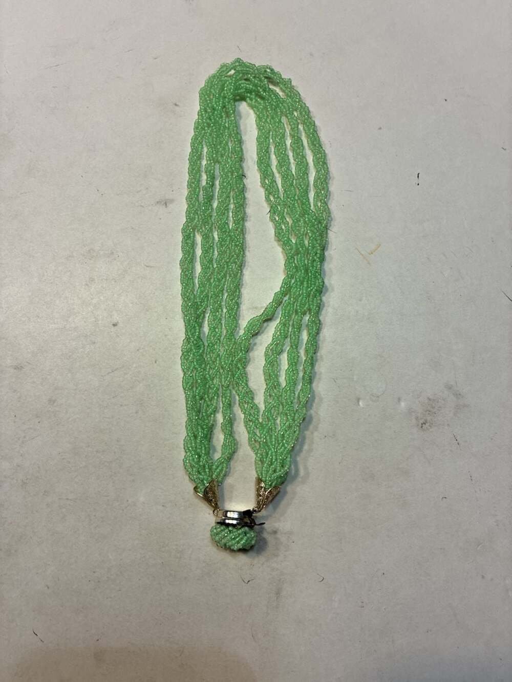 Vintage Multi Strand Seed Bead Necklace Lime Green Beaded Jewelry